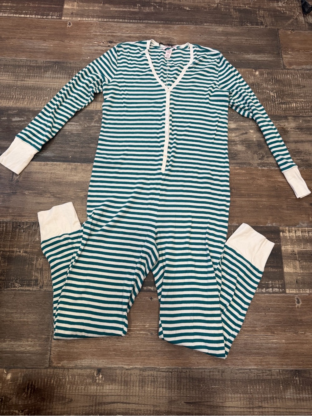 Victoria's Secret Teal and White Striped Women's One-Piece Pajama